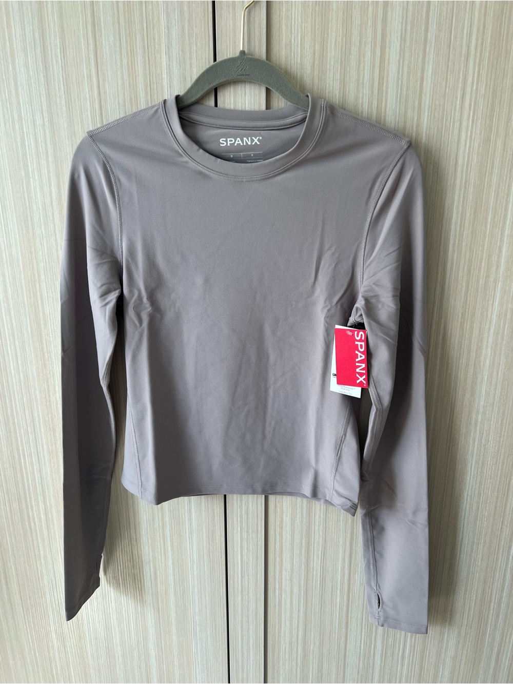 SPANX Long Sleeve Crop Top in Taupe “ Coastal Fog” MED